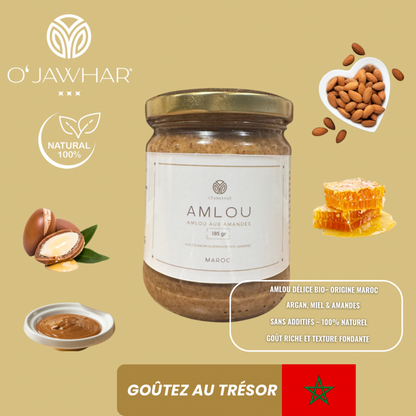 Amlou bio du Maroc O’Jawhar - pâte à tartiner naturelle à base d’argan, miel et amandes, certifiée Ecocert