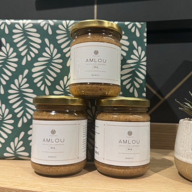 Lot de trois pots d’Amlou naturel aux amandes, fabrication artisanale marocaine